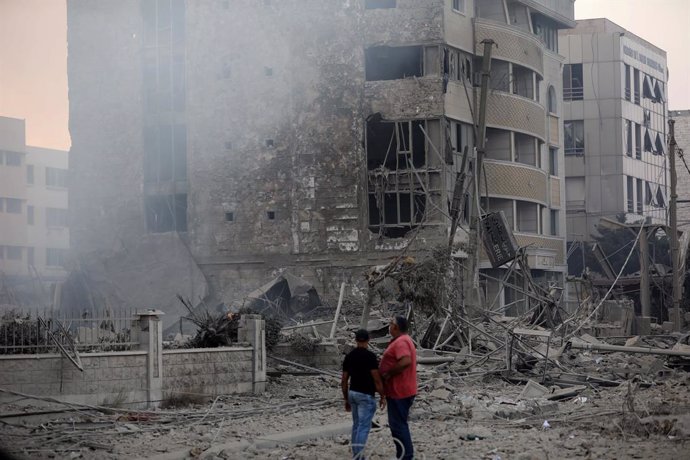 BEIRUT, Oct. 6, 2024  -- This photo taken on Oct. 6, 2024 shows destroyed buildings after Israeli airstrikes in the southern suburbs of Beirut, Lebanon. Israeli warplanes launched intense bombardment on Beirut's southern suburbs early Sunday, striking res