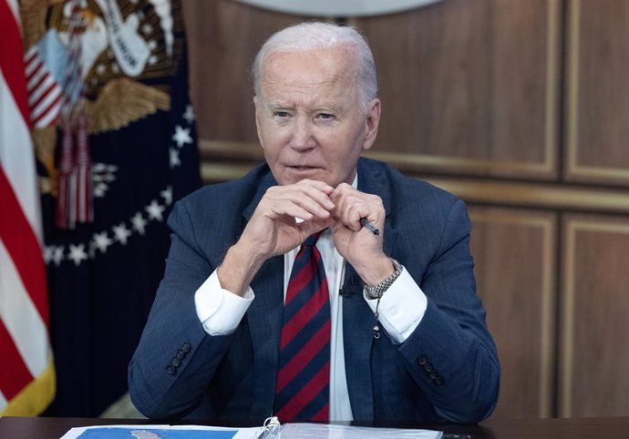 October 9, 2024, Washington, District Of Columbia, USA: United States President Joe Biden participates in a hurricane briefing in the South Court Auditorium in the Eisenhower Executive Office Building on the White House Campus in Washington, DC on Wednesd