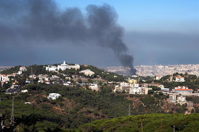 October 3, 2024, Beirut, Lebanon: View from the mountain towards the Dahiye neighbourhood with smoke rising from the bombing. The constant bombardment in Lebanon has already displaced more than 1 million people and killed 1,400 since the start of the war 