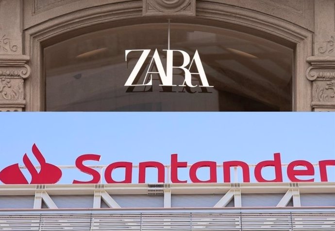 Montaje de Zara y Santander, como las marcas españolas más valiosas del mundo