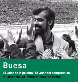 Archivo - Cartel de la muestra en recuerdo del dirigente del PSE-EE asesinado por ETA