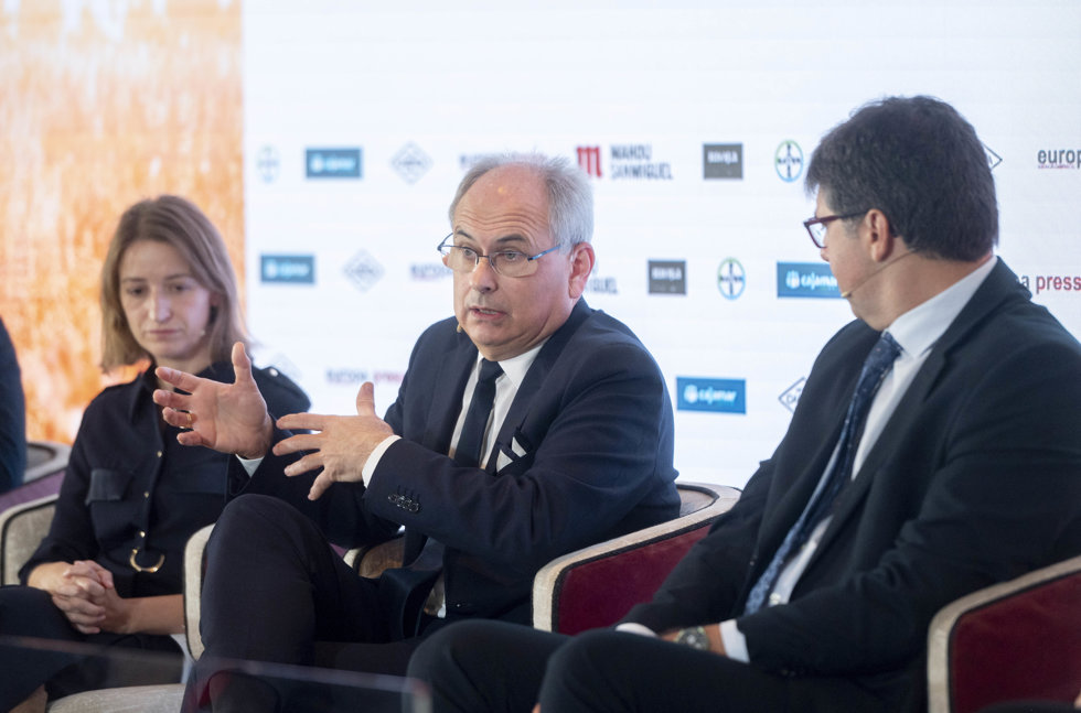 El director general de la DOCa Rioja, José Luis Lapuente, durante su intervención en la Jornada Agroalimentaria de Europa Press que ha inaugurado el ministro de Agricultura, Luis Planas