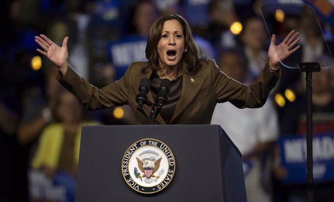 September 29, 2024 - Las Vegas, Nevada, U.S.A. -  Vice President of the United States KAMALA HARRIS speaks during a campaign rally at the Expo at World Market Center.