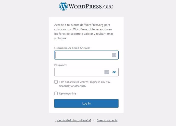 Interfaz de inicio de WordPress.Org