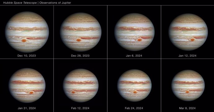 Latam.-Ciencia.-Hubble observa cómo la Gran Mancha Roja de Júpiter se comporta como una pelota antiestrés