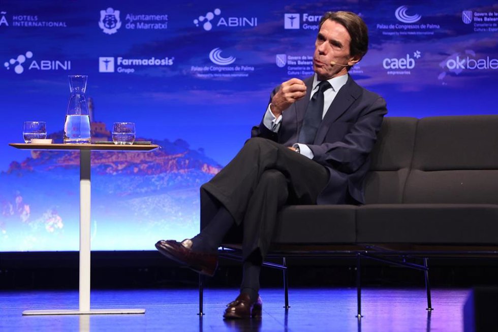 El expresidente José María Aznar durante un acto de OkBaleares, en el Palacio de Congresos de Palma.