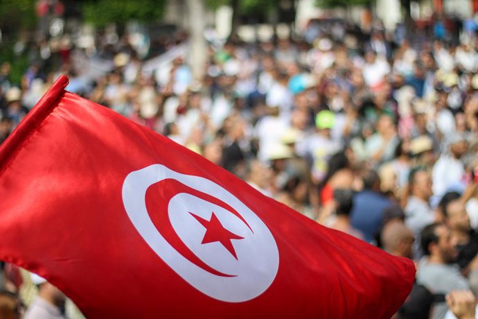 September 22, 2024, Tunis, Tunisia: Tunis, Tunisia. 22 September 2022. A protest against possible amendments to the electoral law is held in front the Municipal theatre in the Habib Bourguiba avenue in Tunis. Many protesters raised banners and chanted slo