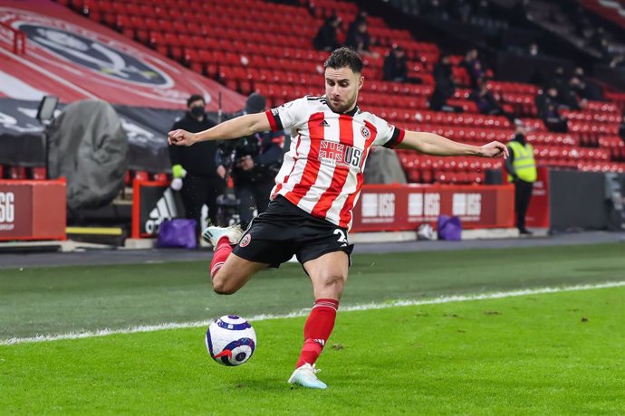 Archivo - Sheffield United defender George Baldock during the English championship Premier League football match between Sheffield United and Liverpool on February 28, 2021 at Bramall Lane in Sheffield, England - Photo Shaun Conway / ProSportsImages / DPP