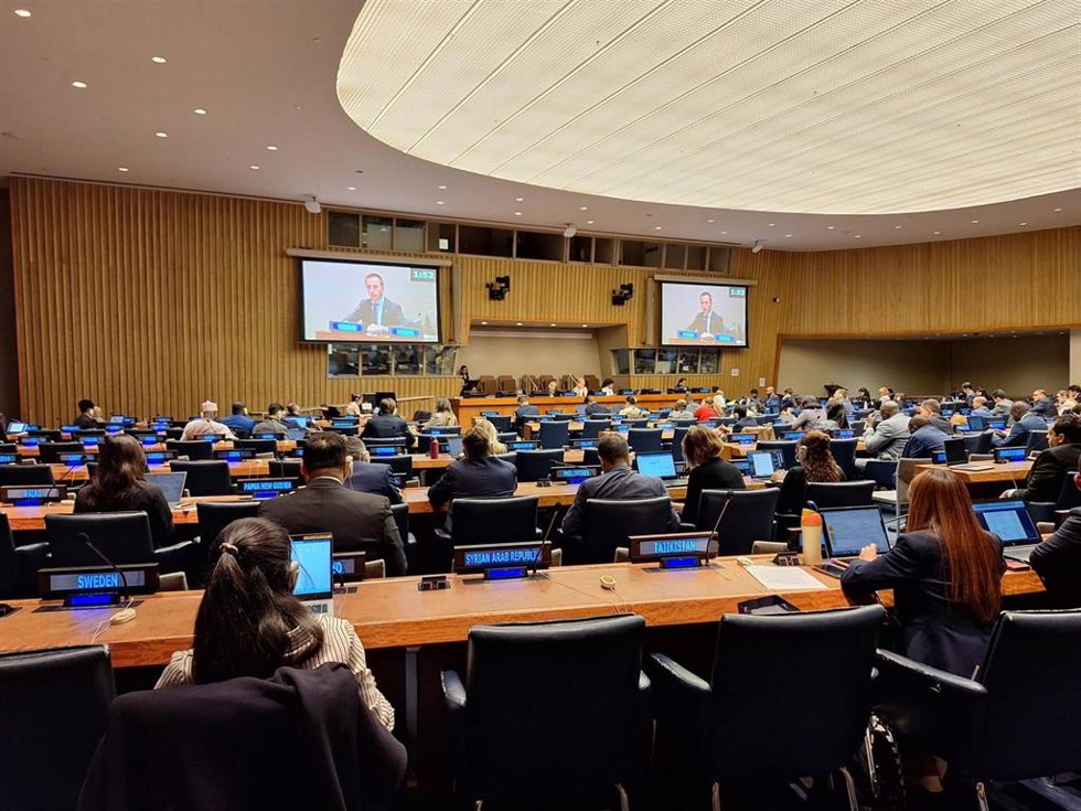 El presidente del Consell de Mallorca, Lloren Galmés, en la Comisión Política Especial y de Descolonización de la Asamblea General de las Naciones Unidas, en Nueva York.