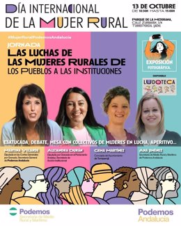 Cartel de la jornada con la que Podemos Andalucía celebrará el 11 de octubre en Torreperogil (Jaén) el Día de la Mujer Rural.