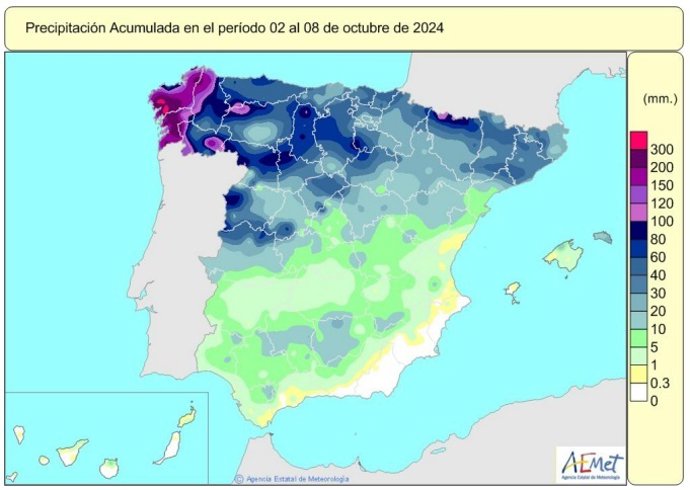 Las lluvias acumuladas en los ocho primeros días de octubre suman 30 l/m2, casi el doble de lo habitual para ese periodo.