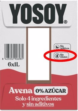 AESAN alerta de la presencia de gluten en la bebida de avena de la marca 'Yosoy', procedente de España.