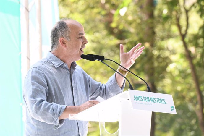 Archivo - El secretario general de Junts, Jordi Turull, interviene durante el acto de celebración del cuarto aniversario de la fundación de Junts, en el Théâtre de Verdure, a 27 de julio de 2024, en Amélie-les-Bains-Palalda (Francia)