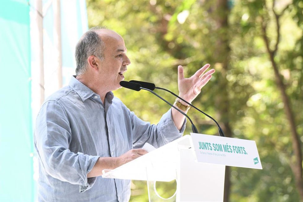Archivo - El secretario general de Junts, Jordi Turull, interviene durante el acto de celebración del cuarto aniversario de la fundación de Junts, en el Thétre de Verdure, a 27 de julio de 2024, en Amélie-les-Bains-Palalda (Francia)