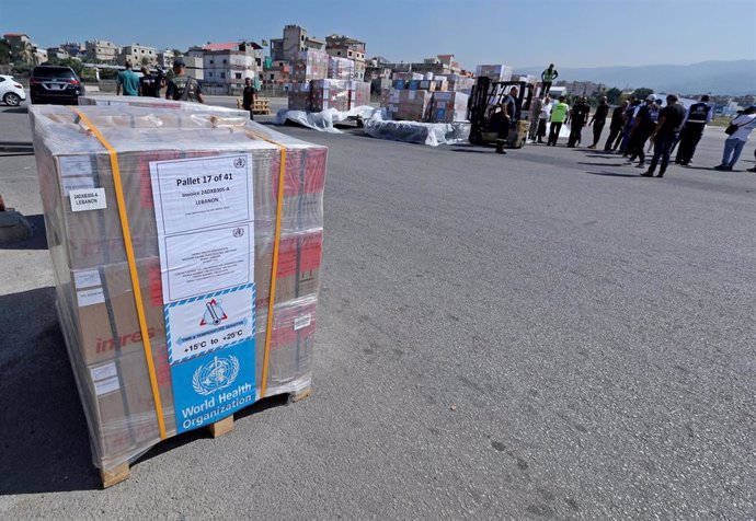 Imagen de un envío de ayuda humanitaria de la ONU a Líbano 