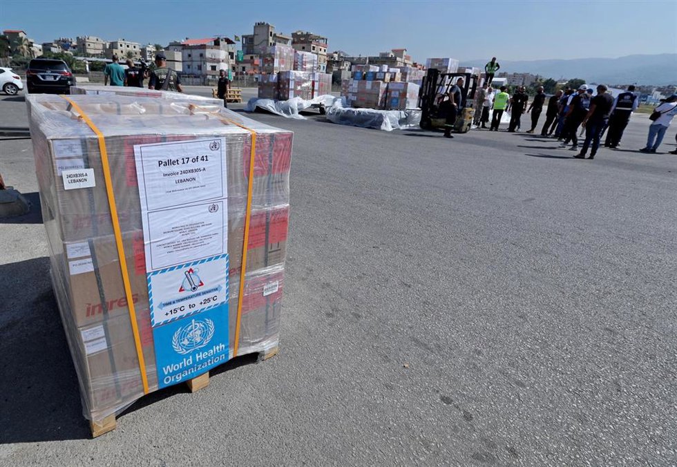 Imagen de un envío de ayuda humanitaria de la ONU a Líbano 