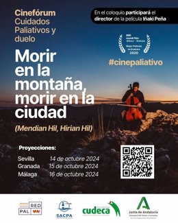 Cartel del cinefórum sobre cuidados paliativos en Sevilla, Málaga y Granada.