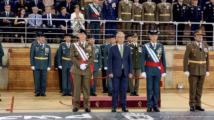 El delegado del Gobierno en Extremadura, José Luis Quintana, en los actos de celebración de la patrona de la Guardia Civil llevados a cabo este sábado en Badajoz