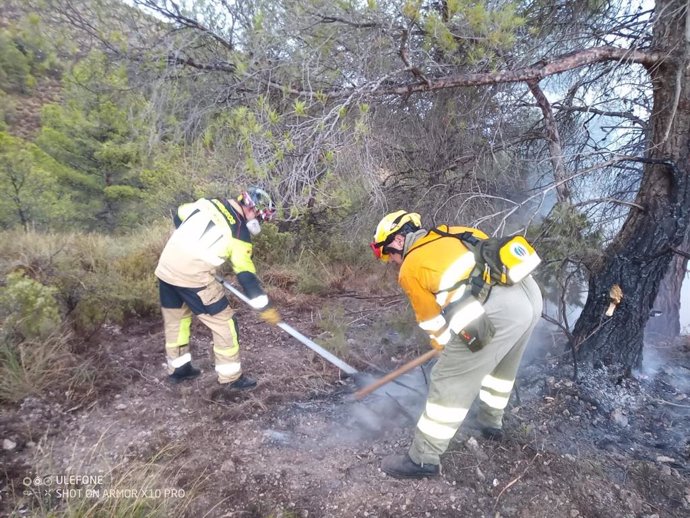 Los bomberos del CEIS trabajando en el incendio