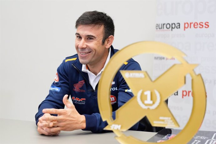 Toni Bou of Repsol Montesa-HRC attends an interview for Europa Press after winning his 36th Title of World Championship of of Trial at Europa Press headquarters on October 8, 2024, in Madrid, Spain.