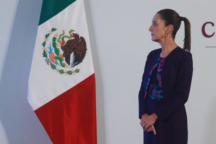 Claudia Sheinbaum Pardo, President of Mexico speaking during a briefing conference ,where talked about the energy reforms, at the National Palace.