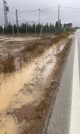 Carretera afectada por el temporal en Jerez de la Frontera (Cádiz).