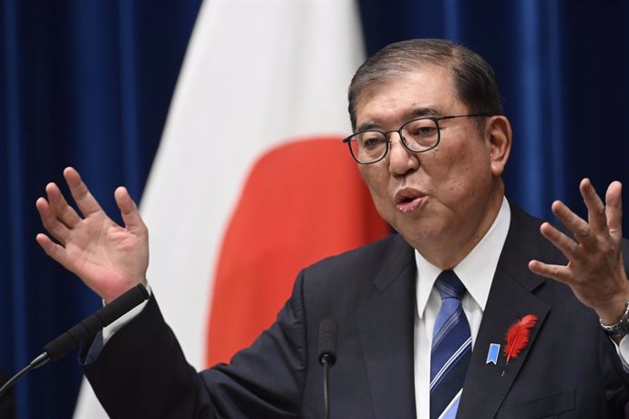 October 9, 2024, Tokyo, Japan: Japanese Prime Minister Shigeru Ishiba holds a press conference at his official residence in Tokyo, Japan, on October 9, 2024. After dissolving the Lower House of Parliament, proceeding for an early election on October 27.