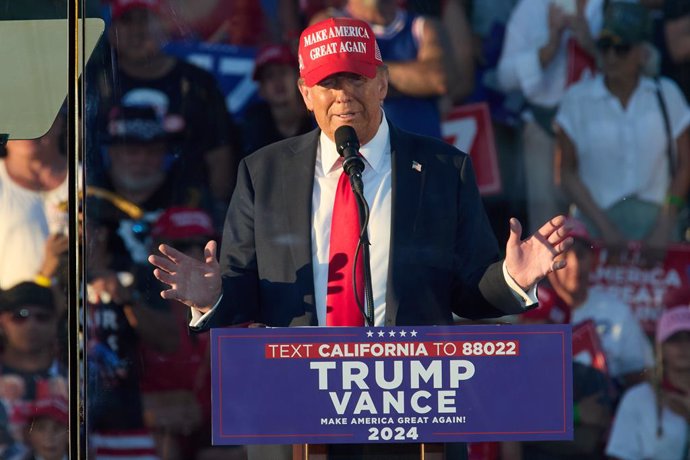 October 12, 2024, Coachella, California, USA: DONALD TRUMP speaking at his campaign rally in Coachella.