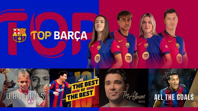 Cartel promocional del canal  'TOP BARÇA' de Barça Studios (FC Barcelona), disponible en varias plataformas de 'Smart TV'