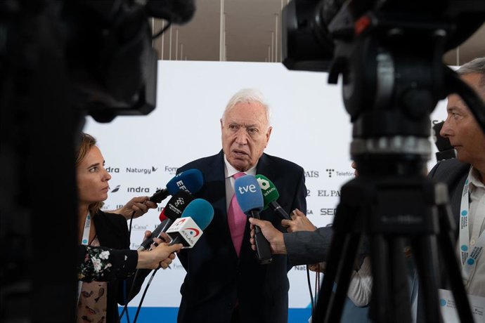 El exministro, José Manuel Margallo, ofrece declaraciones durante la apertura del evento 'World in Progress' de Grupo Prisa, a 14 de octubre de 2024, en Barcelona, Cataluña (España). La primera edición de estas jornadas se celebra los días 14 y 15 de oc