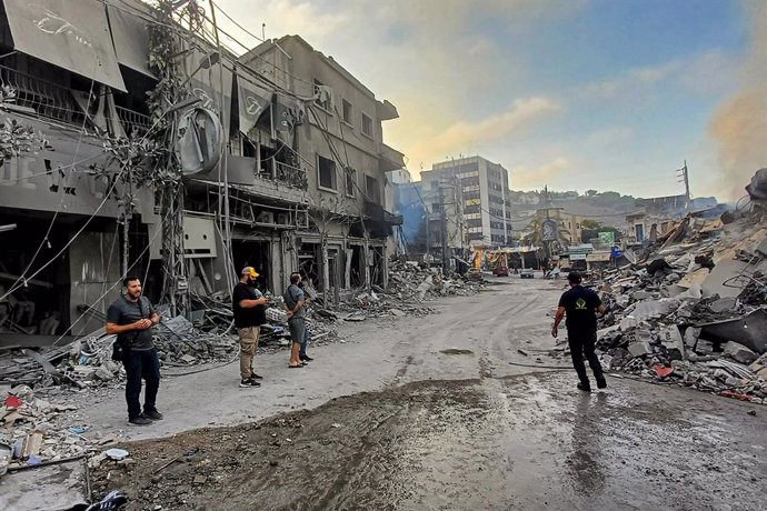 October 13, 2024, Nabatieh, Nabatieh, Lebanon: Rubble and damage from Israeli overnight air strikes that destroyed a whole market in the southern Lebanese city of Nabatieh. Eight people were wounded in the attacks that targeted the cityA?ââ?s old marke