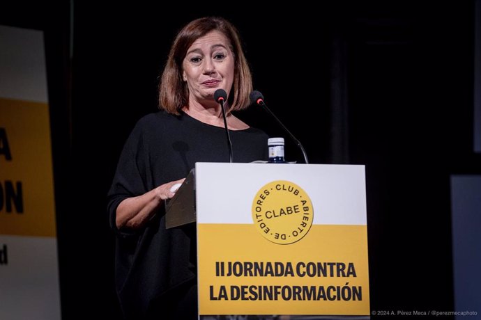 La presidenta del Congreso de los Diputados, Francina Armengol, interviene durante la celebración de la II Jornada contra la Desinformación 