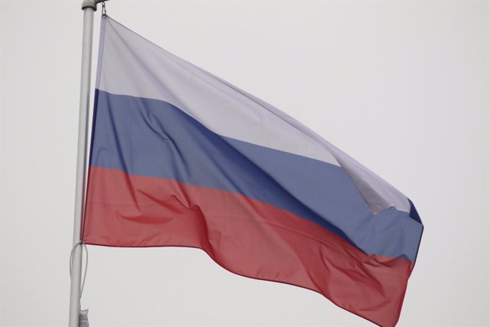 October 10, 2024, Saint Petersburg, Russia: The national flag of the Russian Federation (Russia), fluttering in the wind on a flagpole in Saint Petersburg, Russia.