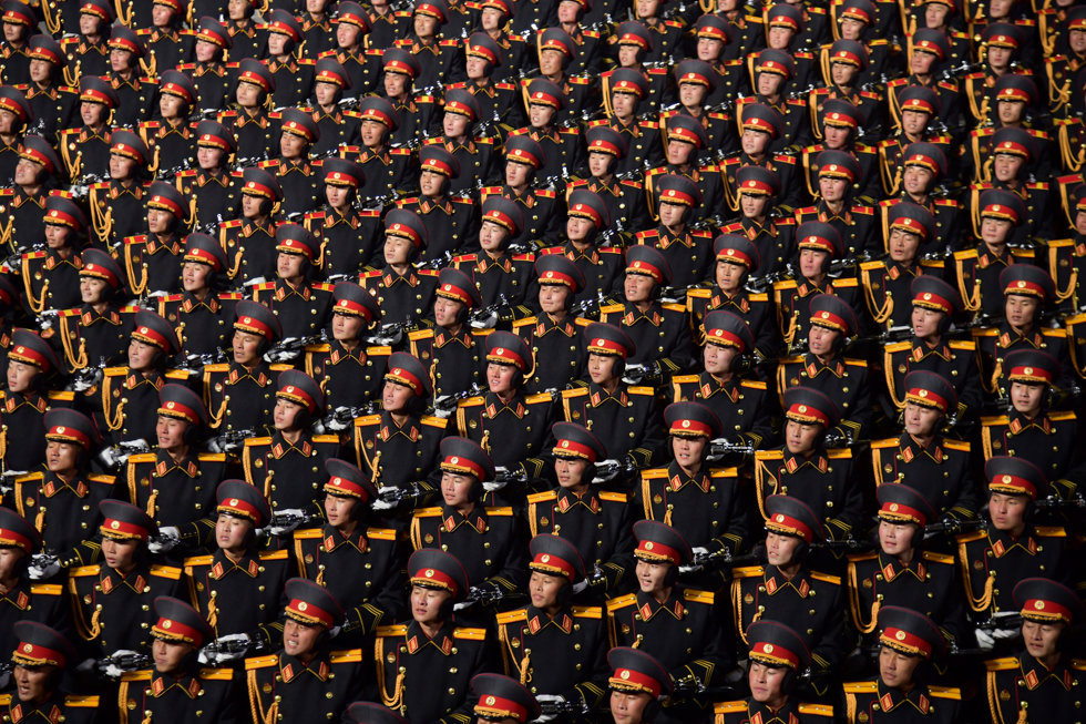 09 February 2023, North Korea, Pyongyang: Apicture provided by North Korea's state news agency KCNA shows North Korean soldiers marching during a military parade marking the 75th anniversary of the founding of the Korean People's Army in Kim Il Sung 