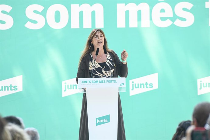 Archivo - Arxiu - La presidenta de Junts, Laura Borrs, intervé durant l'acte de celebració del quart aniversari de la fundació de Junts, en el Thétre de Verdure, a 27 de juliol del 2024, a Amélie-els-Bains-Palalda (Frana). 