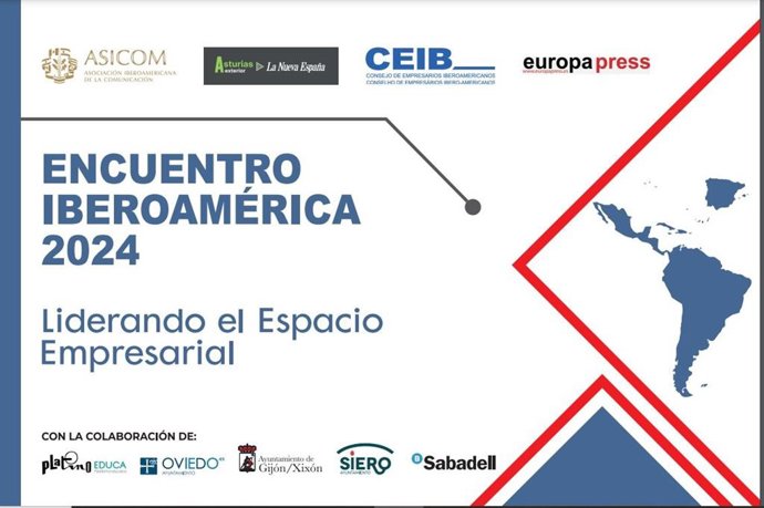 Archivo - Cartel del 'Encuentro Empresarial Iberoamérica 2024: Liderando el Espacio Empresarial' que se celebra en Oviedo el 16 de octubre de 2024.