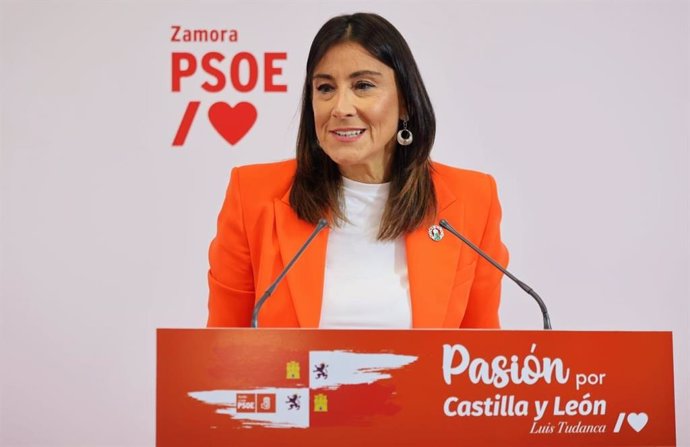 La secretaria de Organización del PSOE de Castilla y León, durante su comparecencia en Zamora