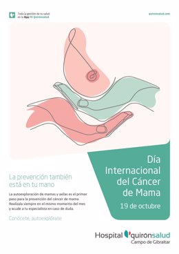 Cartelería del Hospital Quirónsalud Campo de Gibraltar sobre el Día Internacional del Cáncer de Mama.