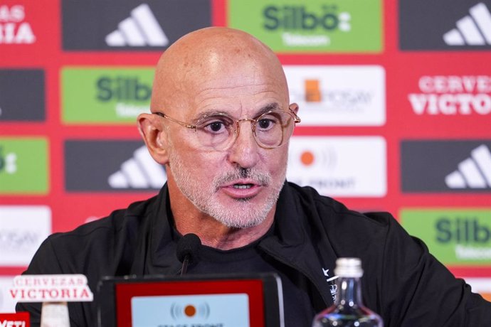 Luis de la Fuente, head coach of Spain, attends during the press conference previous to the UEFA Nations League match between Spain and Serbia at Nuevo Arcangel Stadium on October 14, 2024 in Cordoba, Spain.