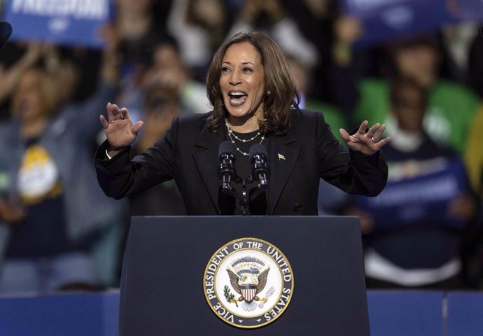 La vicepresidenta de EEUU, Kamala Harris, en un mitin electoral de cara a las elecciones presidenciales