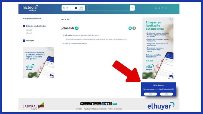 Elhuyarrek hitz-jolas bat txertatu du hiztegiaren atarian