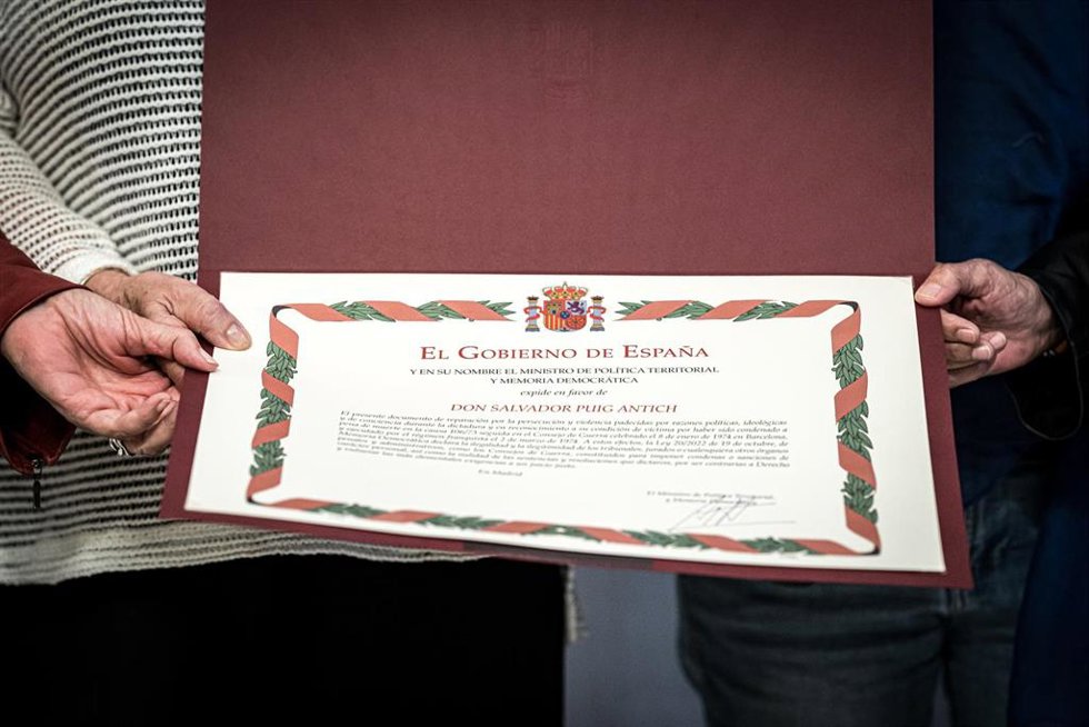 La declaración de Reconocimiento y Reparación a la familia de Salvador Puig Antich, en la sede del Ministerio, a 16 de octubre de 2024, en Madrid (España). Salvador Puig Antich, militante anarquista y antifascista, fue el último preso ejecutado mediante