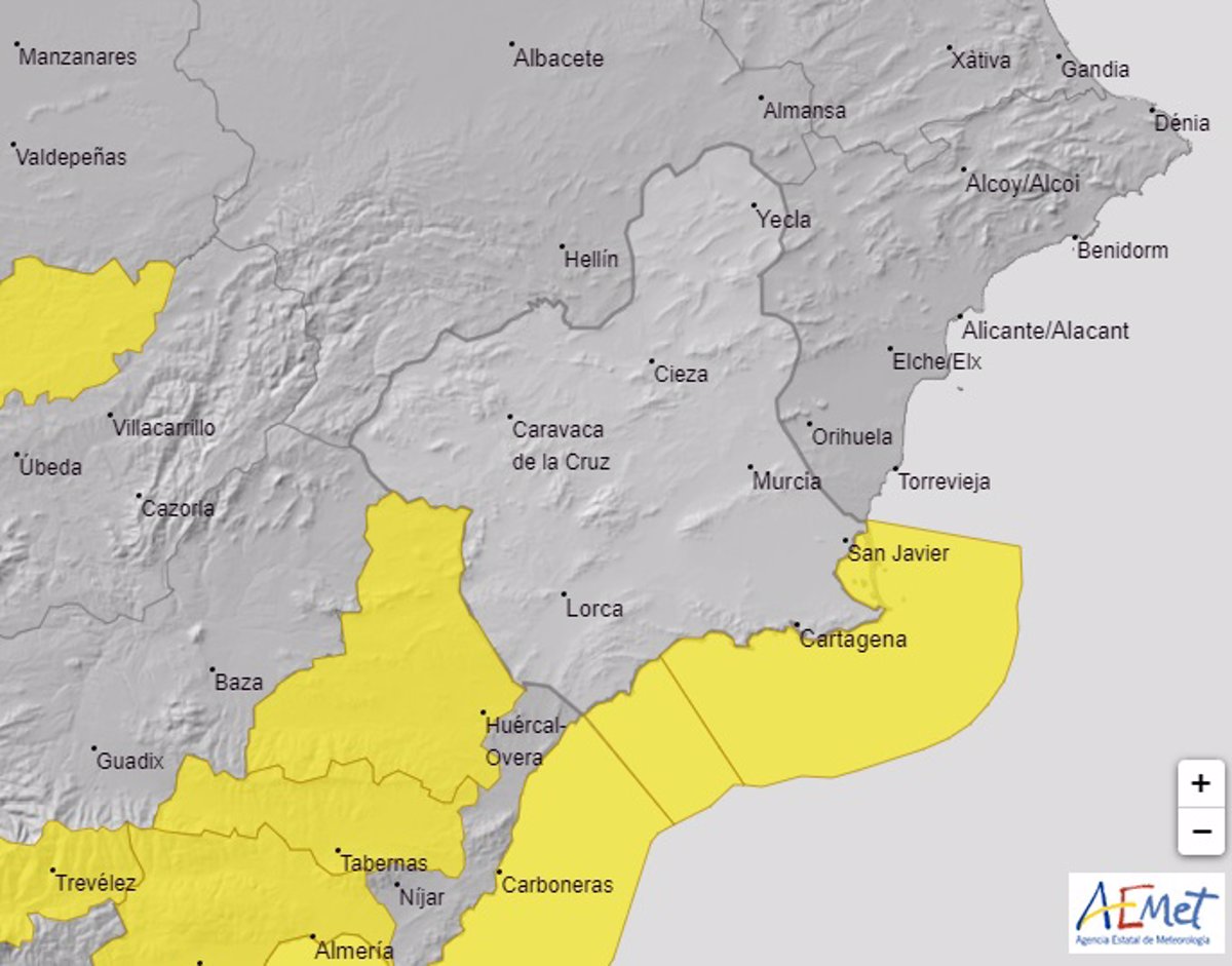 Meteorología activa el aviso amarillo por fenómenos costeros este jueves en todo el litoral de la Región