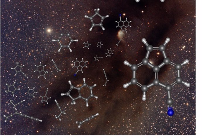 Representación artística de las moléculas halladas en el espacio