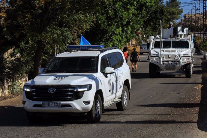 11 October 2024, Lebanon, Qliyaa: United Nations Interim Force In Lebanon (UNIFIL) peace keeping troops from the Spanish contingent conduct an early morning patrol in the southern Lebanese village of Qliyaa. Israeli forces attacked UNIFIL bases in south L