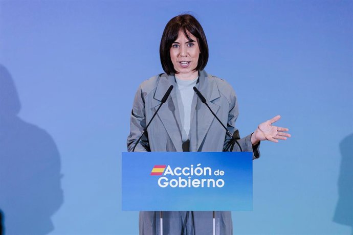 La ministra de Ciencia, Innovación y Universidades, Diana Morant, interviene durante la firma del protocolo para la promoción de vivienda en alquiler asequible, en la Residencia de estudiantes de Chamartín, a 16 de octubre de 2024, en Madrid (España). Est