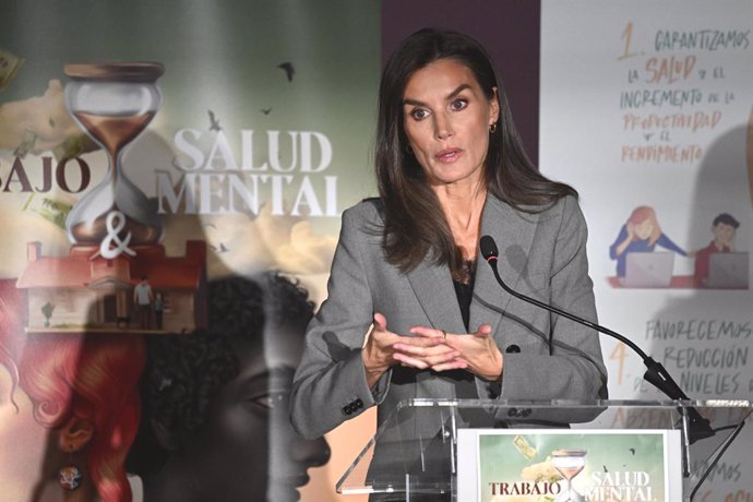 La Reina Letizia durante el acto institucional del “Día Mundial de la Salud Mental 2024”, a 17 de octubre de 2024, en Madrid (España).