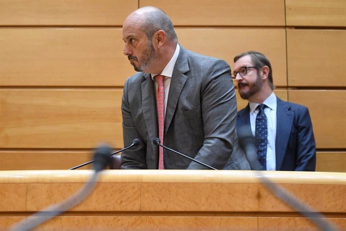 Archivo - El presidente del Senado, Pedro Rollán (i), y el portavoz del Partido Popular (PP) en el Senado, Javier Maroto (d), durante una sesión plenaria, en el Senado, a 31 de julio de 2024, en Madrid (España). El Pleno del Senado ha aprobado hoy de mane