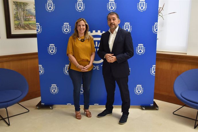 La presidenta del Cabildo de Tenerife, Rosa Dávila, y el alcalde, José Manuel Bermúdez, antes de una reunión de trabajo entre ambas instituciones