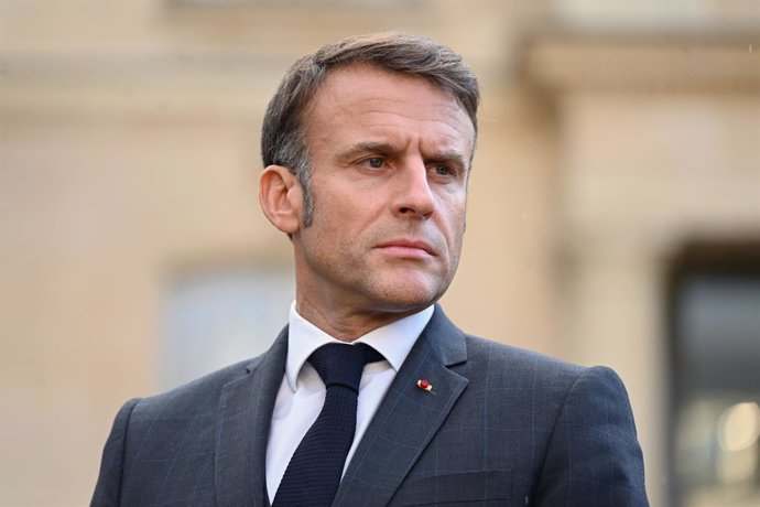 October 10, 2024, Paris, Ile-De-France (Region, France: President Emmanuel Macron received for an interview at the Elysee Palace, the Ukrainian President, Volodymyr Zelensky, in Paris, October 10, 2024